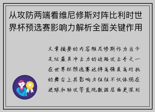 从攻防两端看维尼修斯对阵比利时世界杯预选赛影响力解析全面关键作用