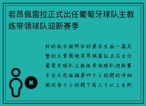 若昂佩雷拉正式出任葡萄牙球队主教练带领球队迎新赛季
